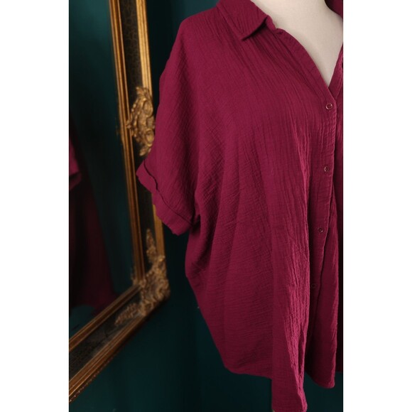 Pact Organic Coastal Boxy Gauze Oversized Shirt Sangria Beachy Lagenlook M/L - Picture 3 of 9